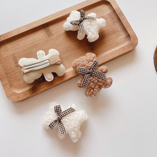 Autumn And Winter Cute Milk Coffee Color Plush Bear Edge Clip