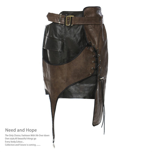 Leather Coat With Rope Suit Skirt