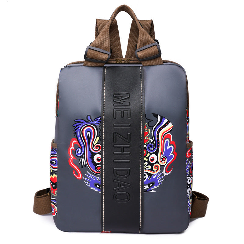 Retro Printed Wear-resistant Splash Proof Large Capacity Stitching Backpack For Women