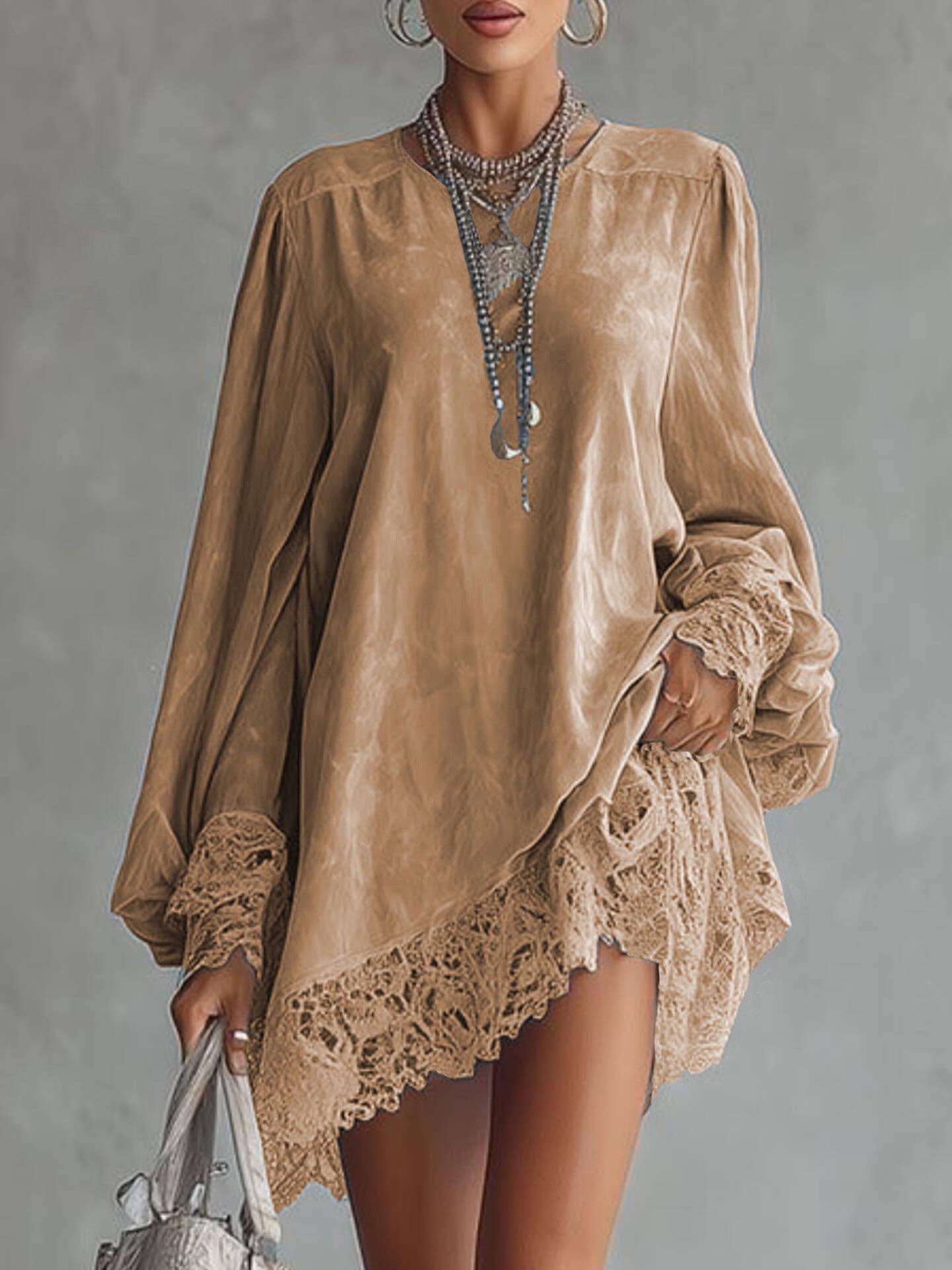 Bestselling Solid Color Lace-trimmed Dress