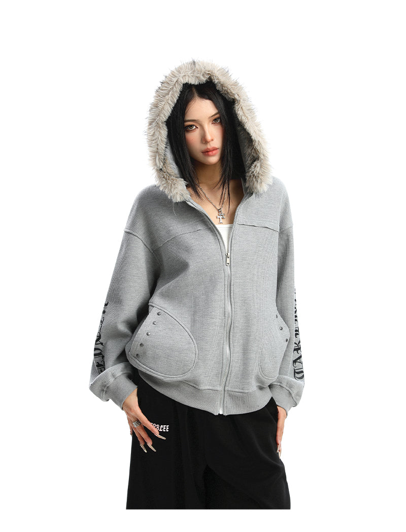 Women's Zipper Cardigan Detachable Fur Collar Sweater