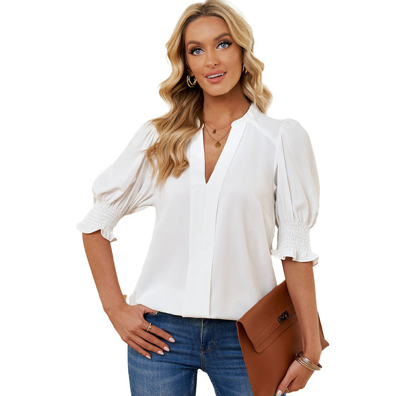Shiying New V-neck Half Sleeve Shirt For Women