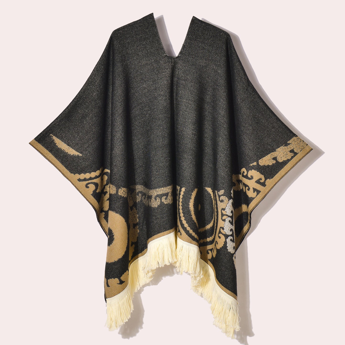Western Denim Style Men's And Women's Shawl Tassel Pullover Keep Warm Outdoor Large Cloak