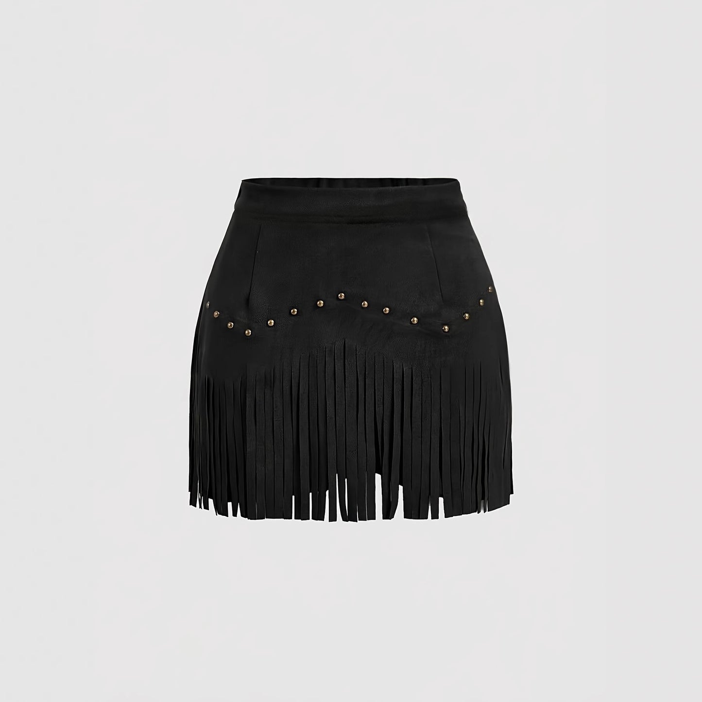 Womens Retro Rivet Tassel Mini Skirt