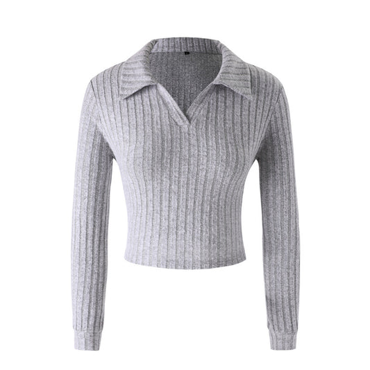 Women's Long-sleeved Polo Collar Knitted Sweater