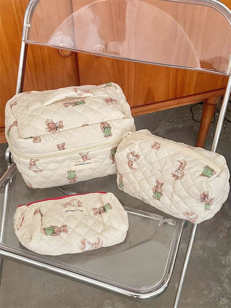 Small Floral Storage Portable Cosmetic Bag Large Capacity