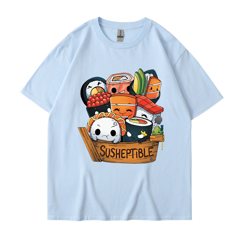 Foreign Trade New European And American Food Sushi Baby Style Printing Men And Women Short Sleeve