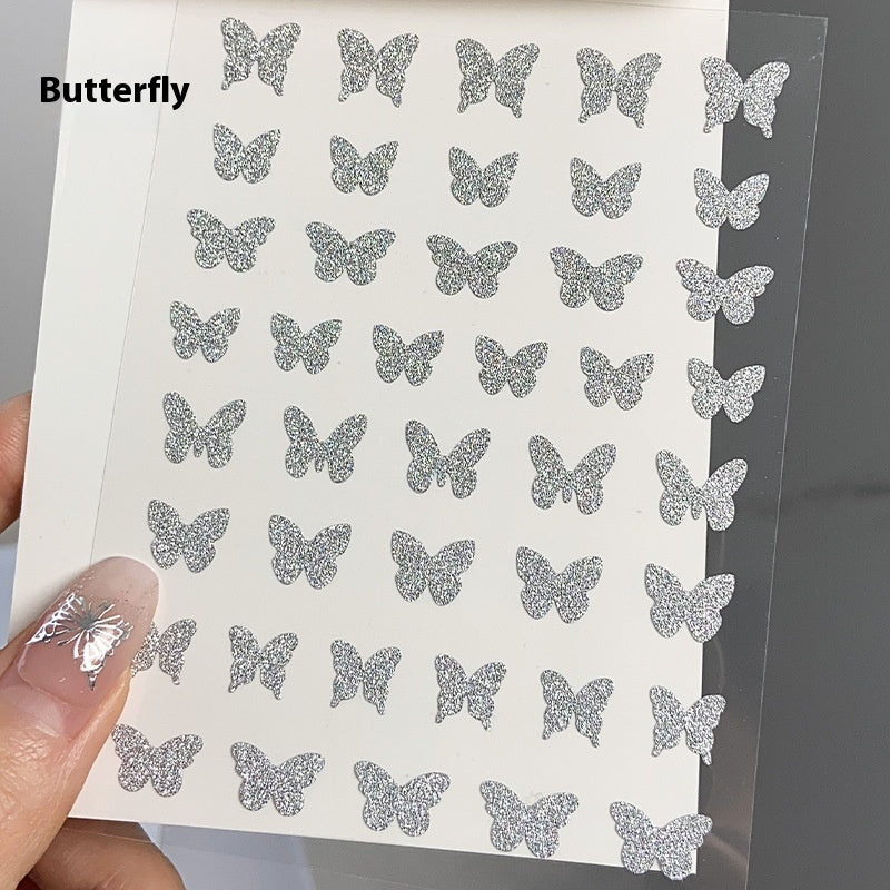Silver Butterfly Sticker Love Five-pointed Star Manicures Decoration Glue-free