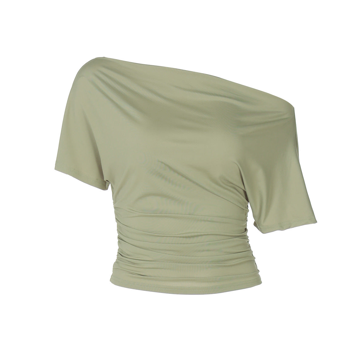 Dame sommer off-shoulder T-shirt med korte ærmer, plisseret talje og slankende effekt