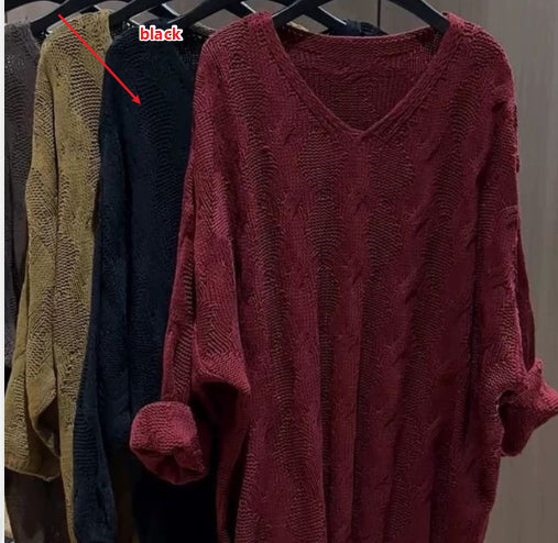 Women's Long Sleeved Knitted Vneck Sweater