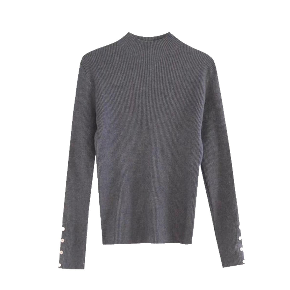 Grey Temperament Semi-high Neck Knitted Women's Autumn Base Shirt