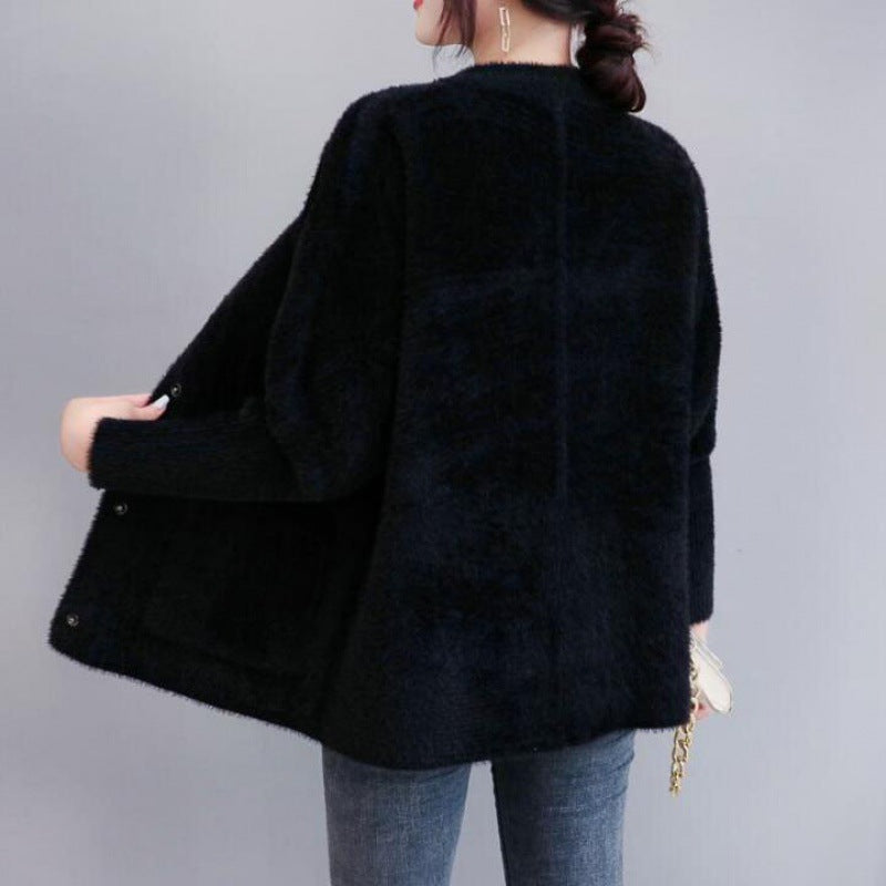 Loose All-matching Thickened Double-sided Velvet Knitted Cardigan