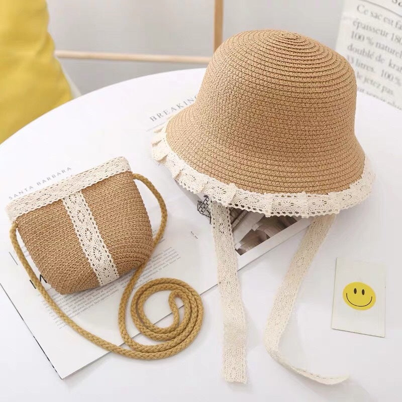 Summer Beach Sunshade Parent-Child Big Brim Straw Hat Bag Set