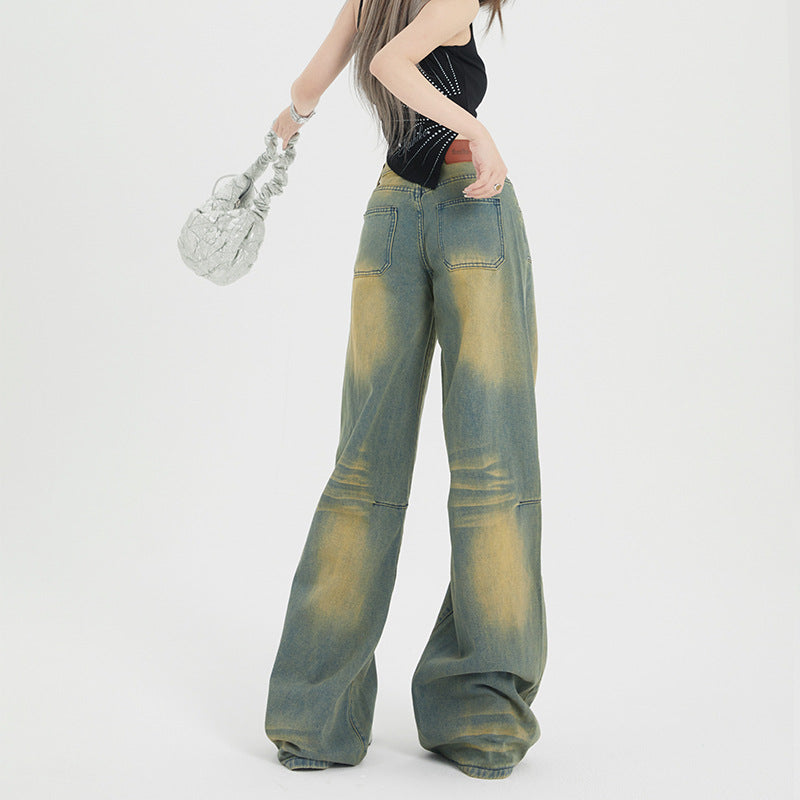 Washed-out Vintage Straight Jeans For Women