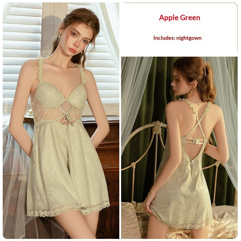 Waist-Cinching Lace-Up Backless Seductive Camisole Nightgown Robe Set