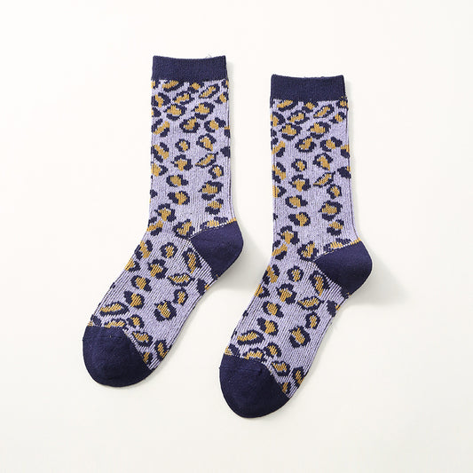 Autumn And Winter New Vintage Floral Women's Socks Rhombic Love Double Needle Cotton Socks Thermal Middle Tube Socks