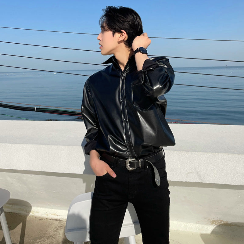 Small Leather Jacket Hong Kong Style Japanese Long-sleeved Shirt