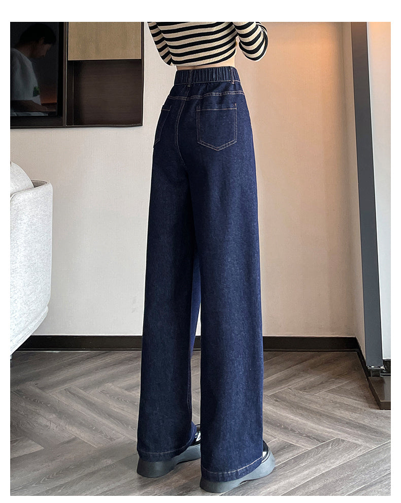 Dark Blue Jeans Women's Autumn Loose Large Size Wide Legs