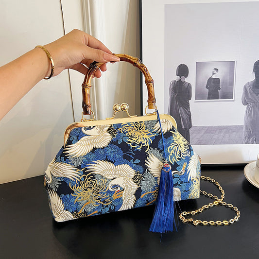 New Chinese Style Retro National Style Embroidered Clutch Bag Red-crowned Crane Handbag