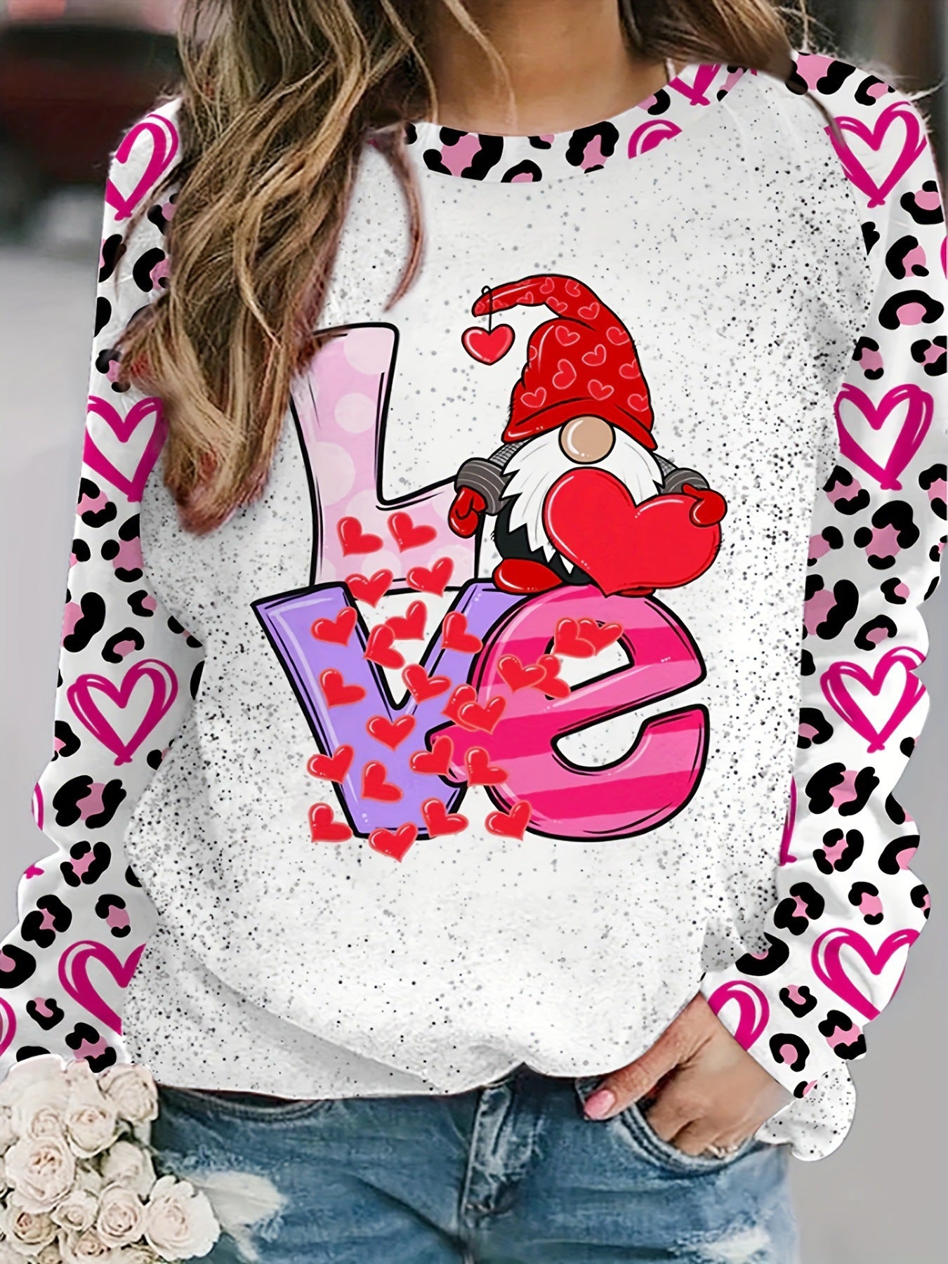 Plus Size Women's Printed Holiday Long Sleeve T-shirt