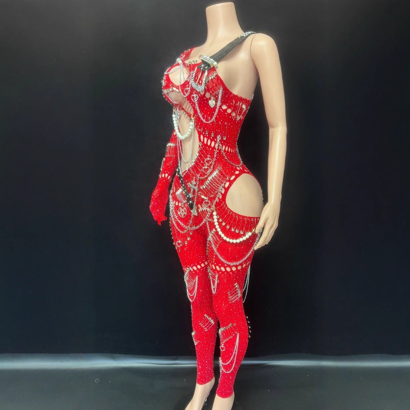 Women's Simple Sexy Cutout Pearl Chain Jumpsuit