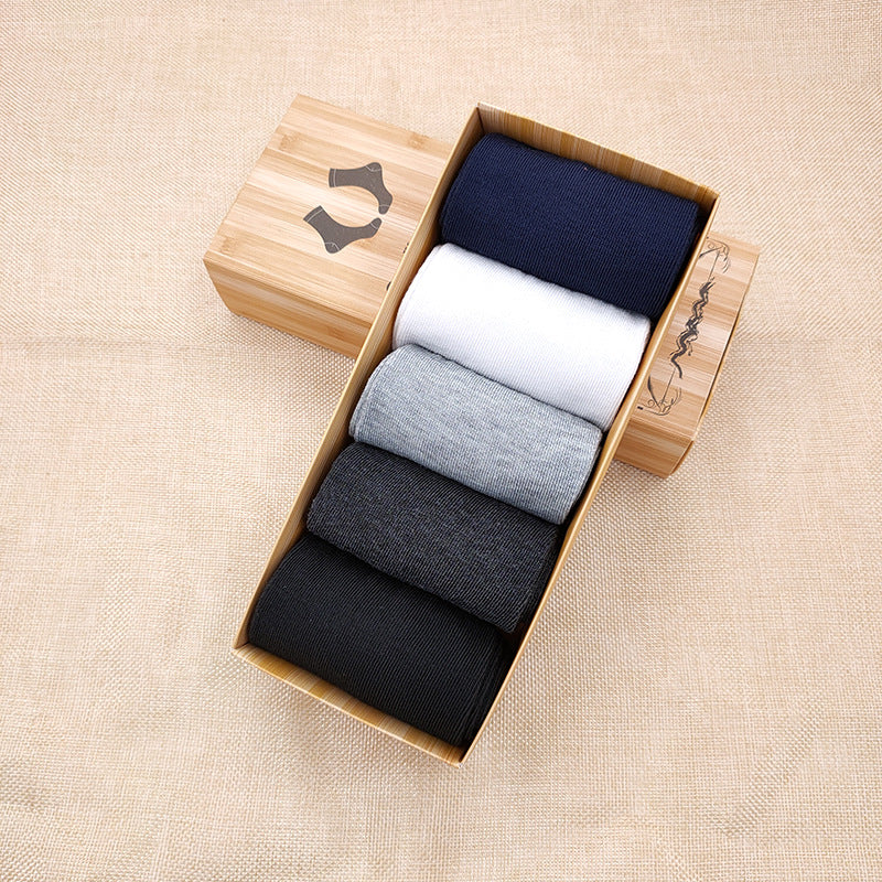 Solidcolor Mid-calf Length Men's Socks Boxed  5 Pairs
