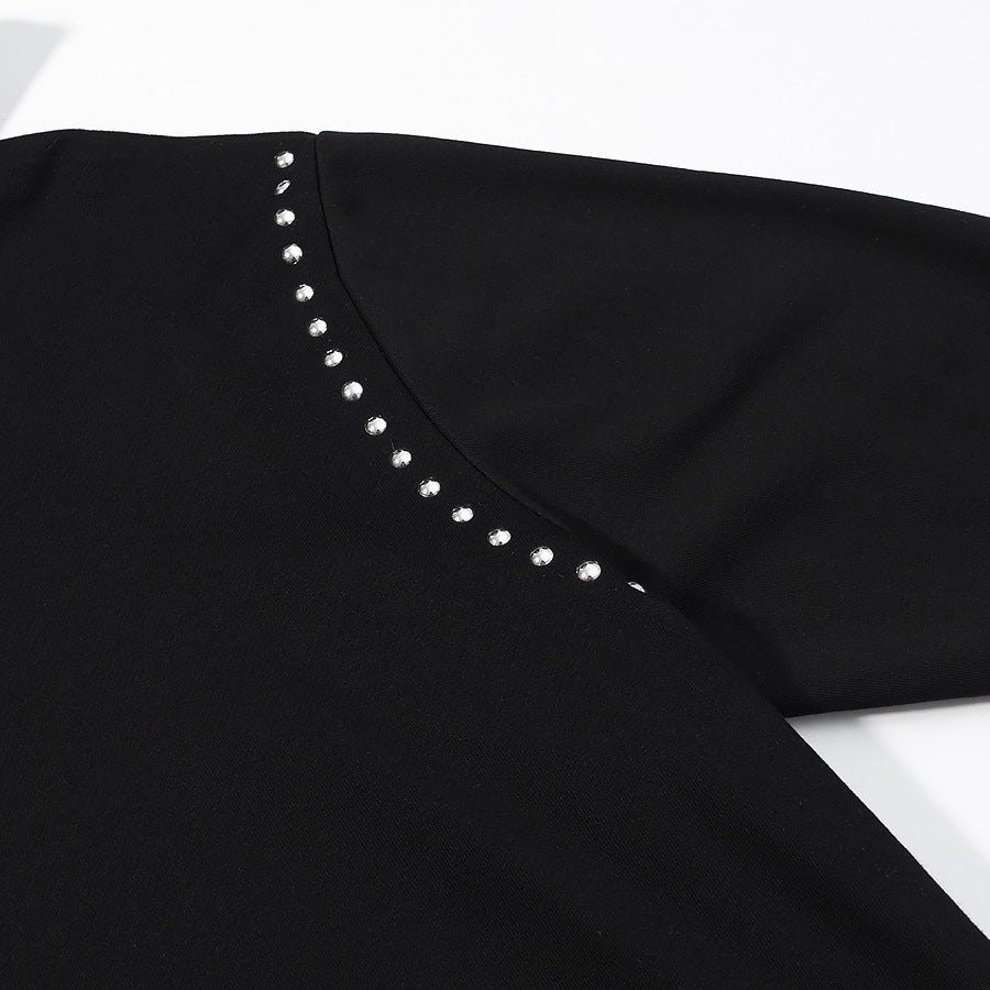 Casual Rivet Design Hooded Sweatshirt For Women