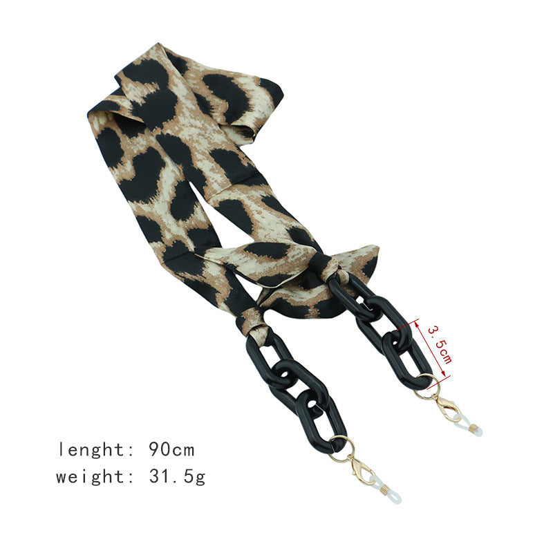Retro Print Silk Scarf Glasses Chain Hat Windproof Hanging Chain