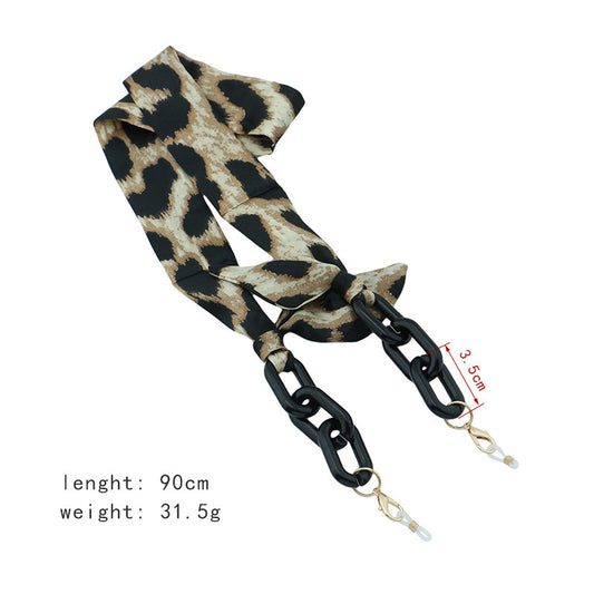 Retro Print Silk Scarf Glasses Chain Hat Windproof Hanging Chain