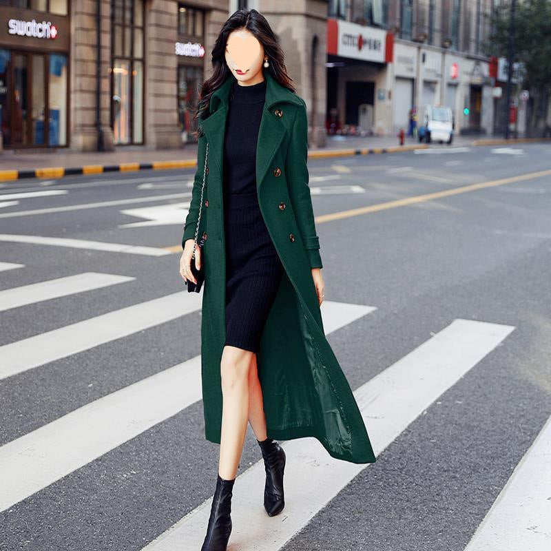 Solid Color Wool Coat Women's Long Slim Knee-length Padded Thick Wool Overcoat