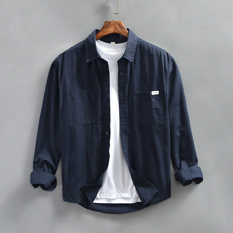 Retro Minimalist Workwear Long-sleeve Shirt For Men
