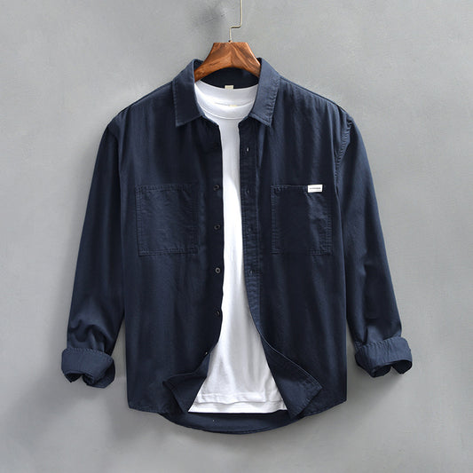Retro Minimalist Workwear Long-sleeve Shirt For Men