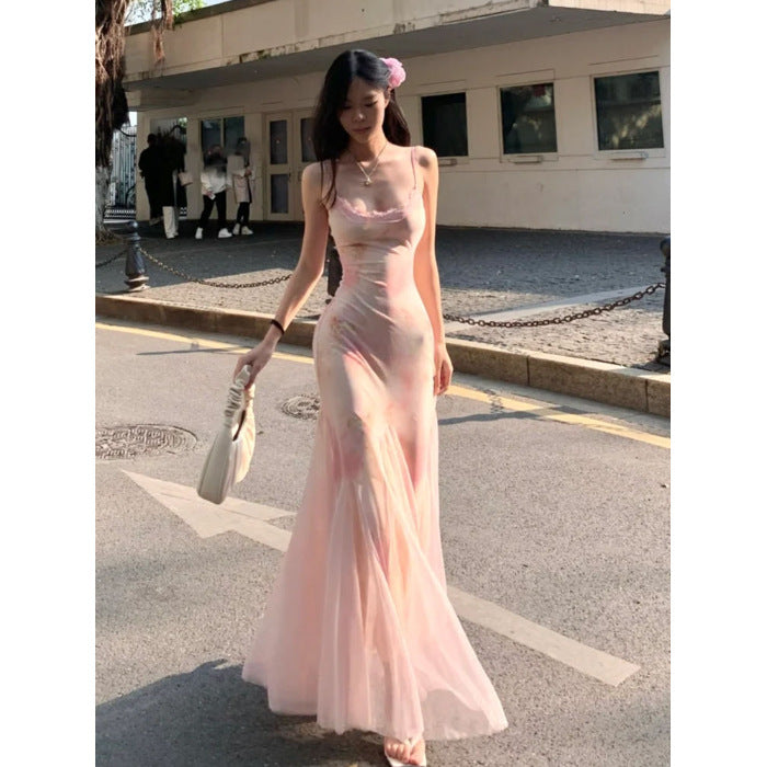 High-End Rendered Floral Print Dress Womens Summer