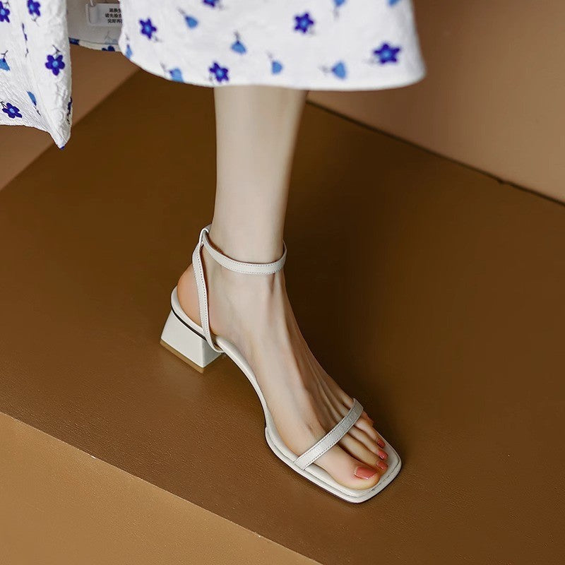 Women's Summer Square Toe Open Toe Mid Heel Sandals