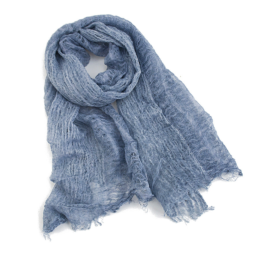 Solid Color Linen Scarf Retro Style Tassel Shawl For Women