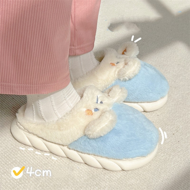 Women's Winter Home Plush Cotton Slippers Winter Platform Heel Covered Warm Student Dormitory