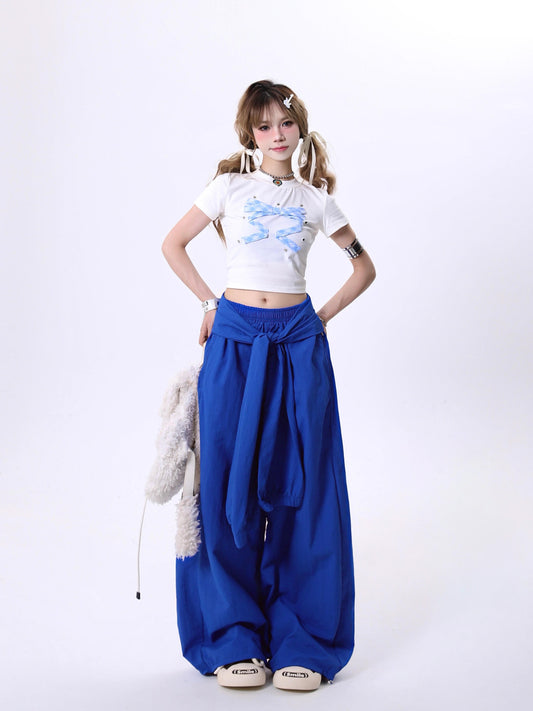 Women's Retro Solid Color Lace-up Design Casual Pants
