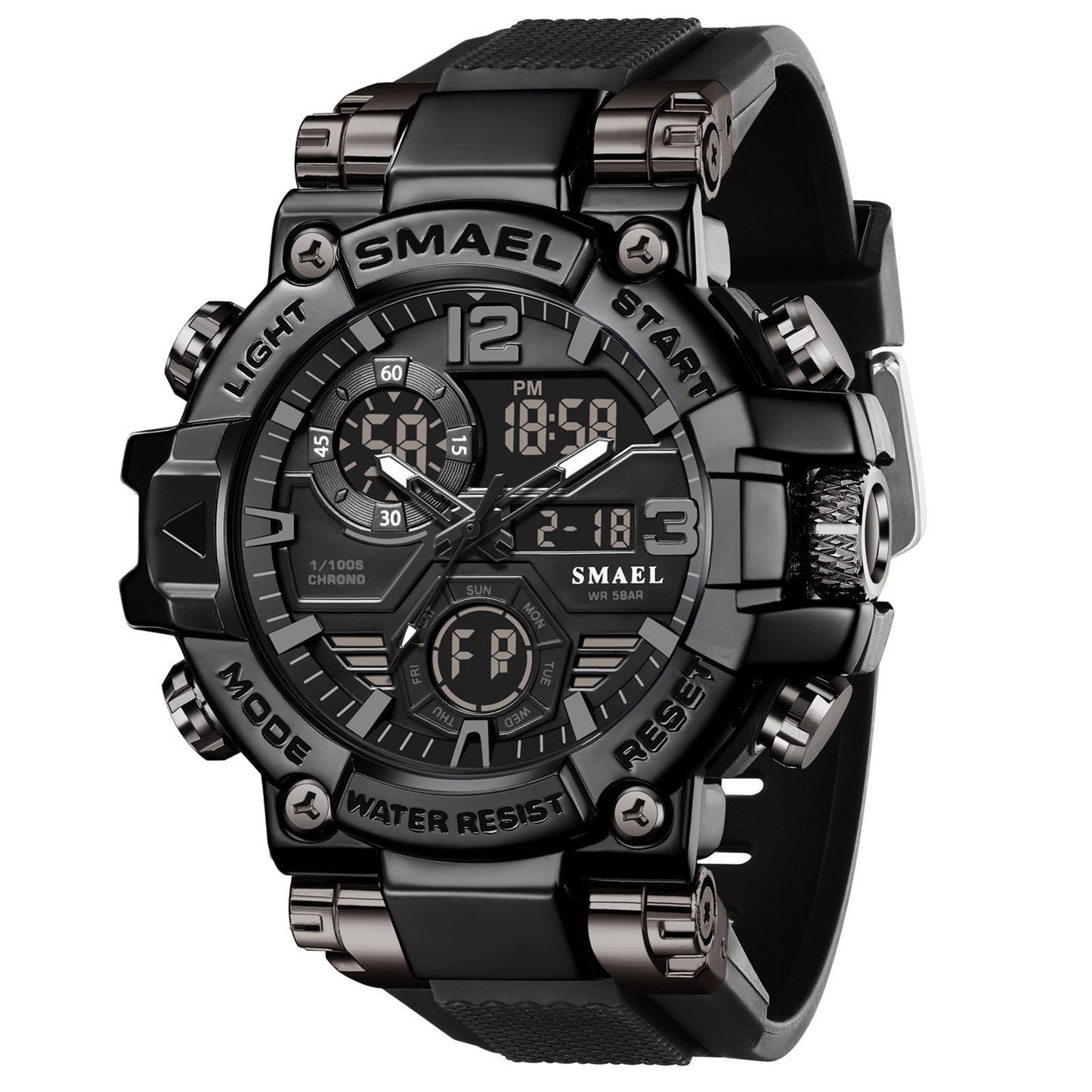 Mens Alloy Multicolor Multi-Function Dual-Display Sports Watch