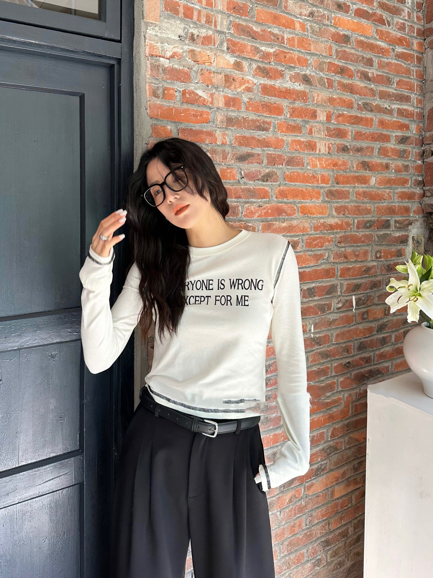 Women Color Contrast Letters Elastic High Waist