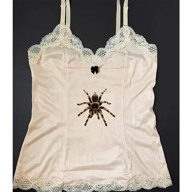Cute Spider Print Pattern Lace White Lace American Style