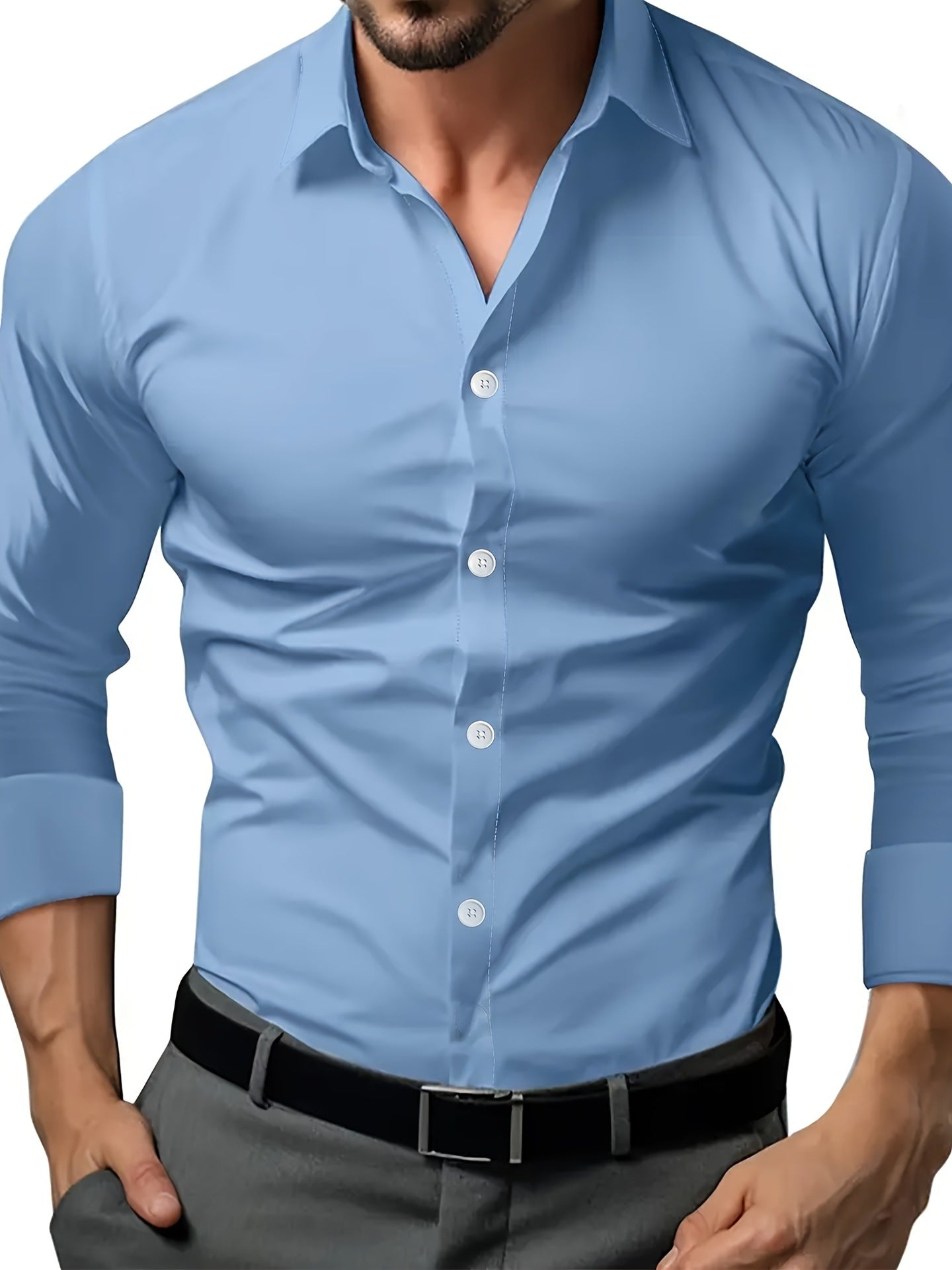 Polyester Semi-Sheer Dress Shirt Dark Gray Semi-Sheer
