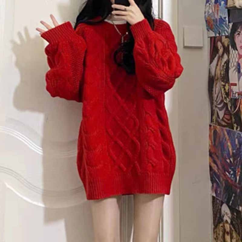 Thick Thread Cable-knit Sweater Female Thick Mid-length