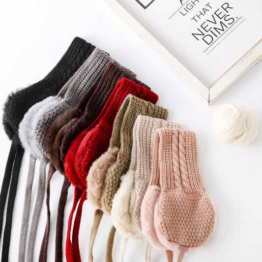Children's Knitted Lace-up Warm Earmuffs With Fleece