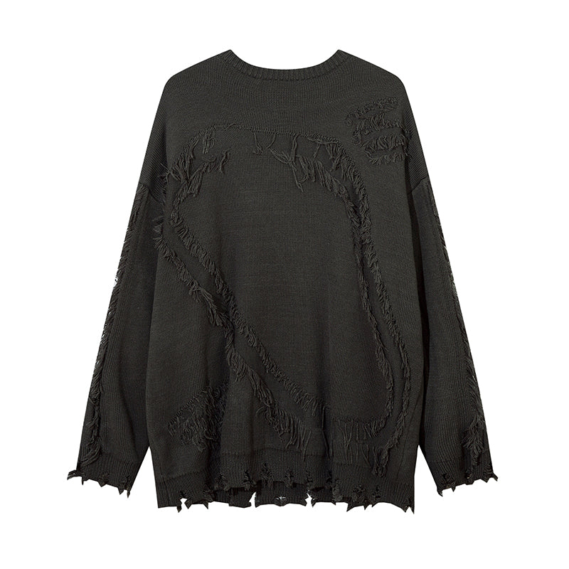 Heavy Industry Ripped Cat Beard Sweater Round Neck Sweater