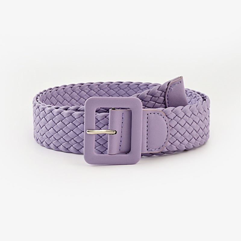 Candy Color Bag Buckle Belt Sweet Decorative Square Woven Ladies Wide Wholesale