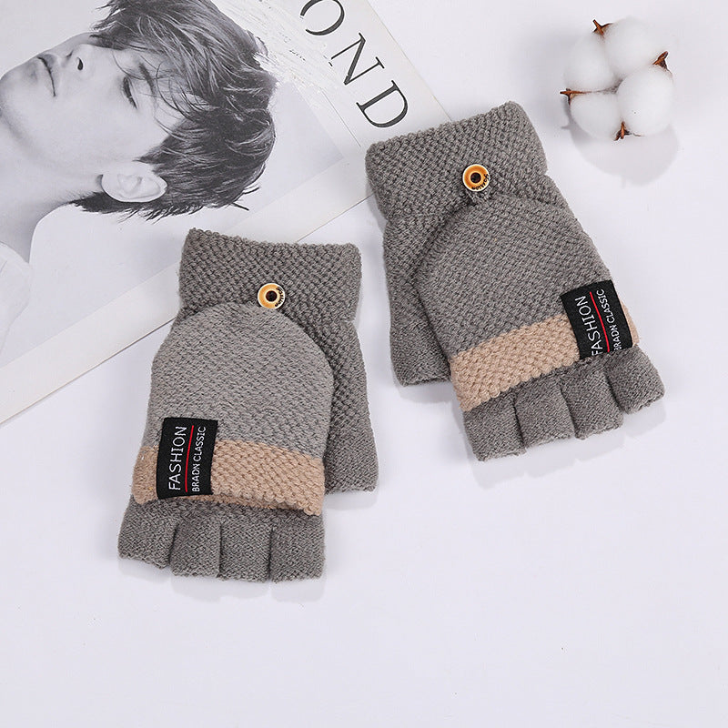 Cute Blue Korean Embroidered Half Finger Gloves
