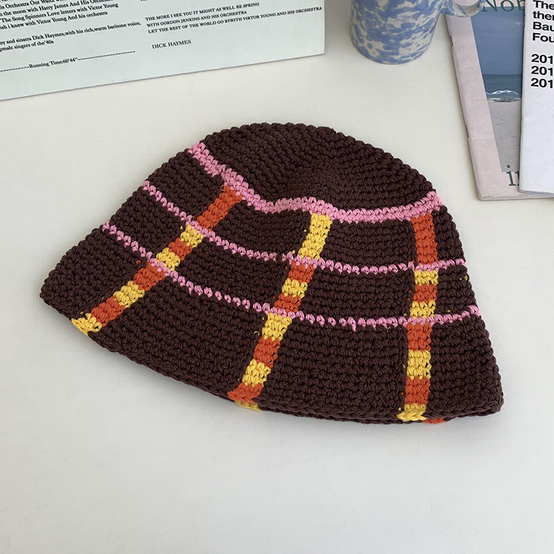 New Wool Fisherman's Hat Women's Japanese Stripe Color Contrast