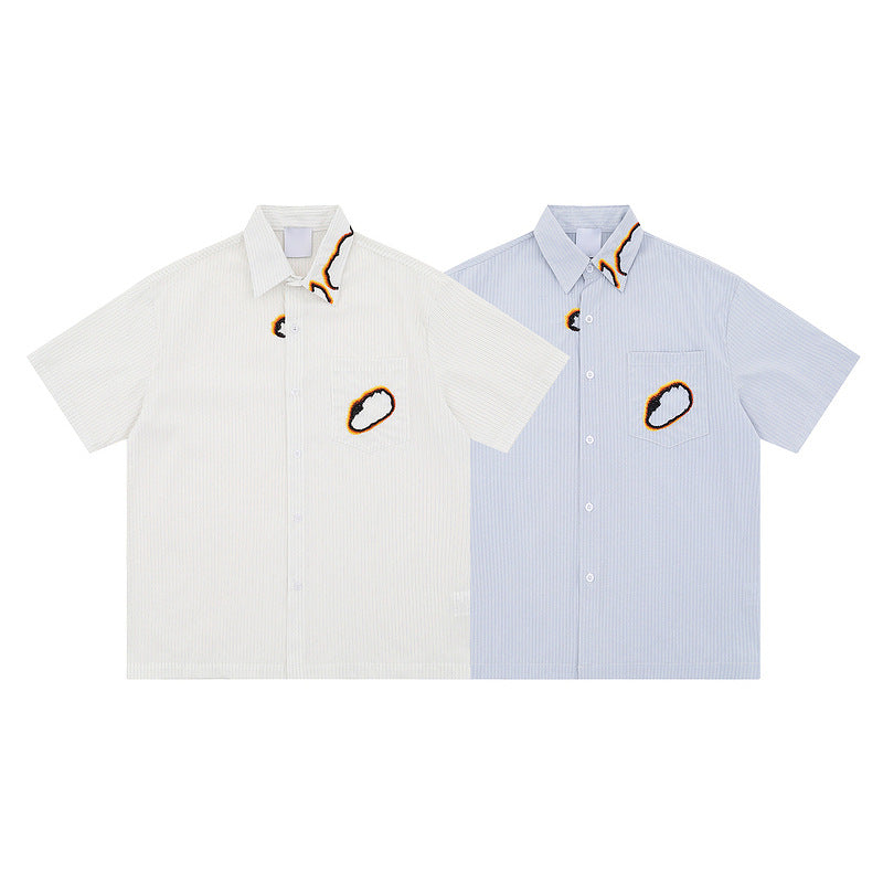 Oversized Raw-Hem Embroidered Niche Unisex Shirt