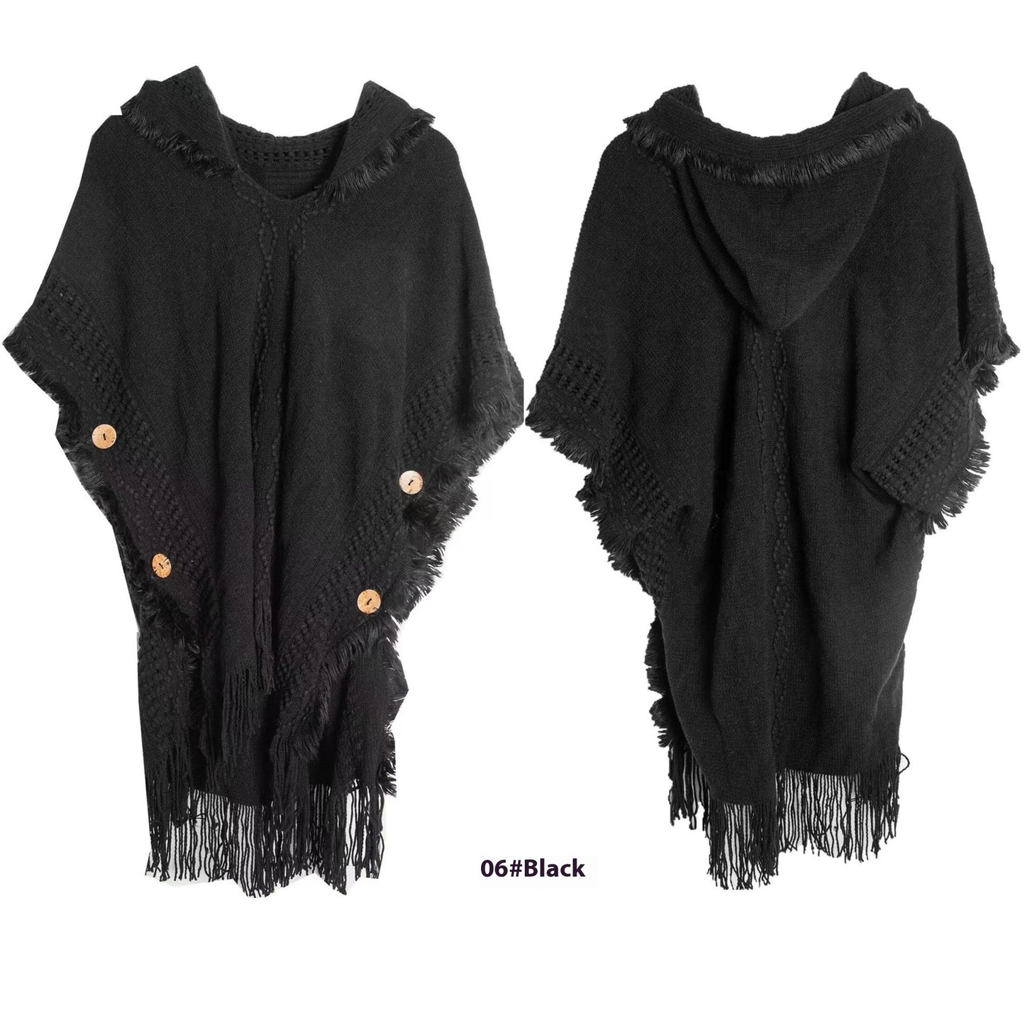 Button Shawl Bohemian Tassel Sweater