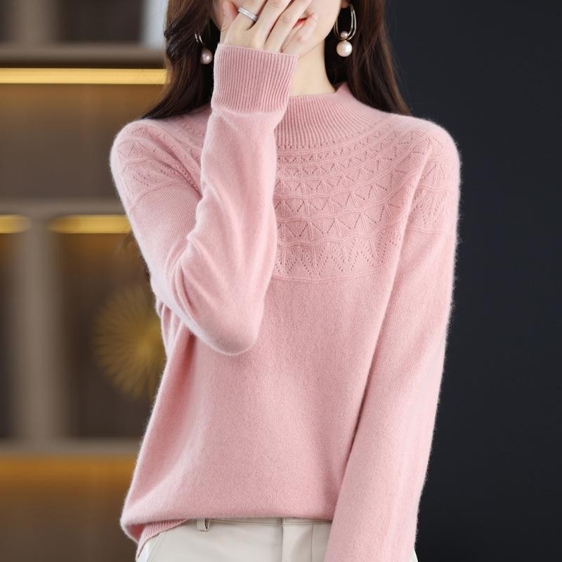 Hollow Wool Base Shirt Women's Clothing Half-collar Wool Sweater